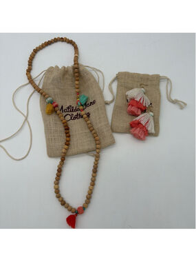 MATILDA JANE Wood Beaded Necklace Tassel Earrings One Size